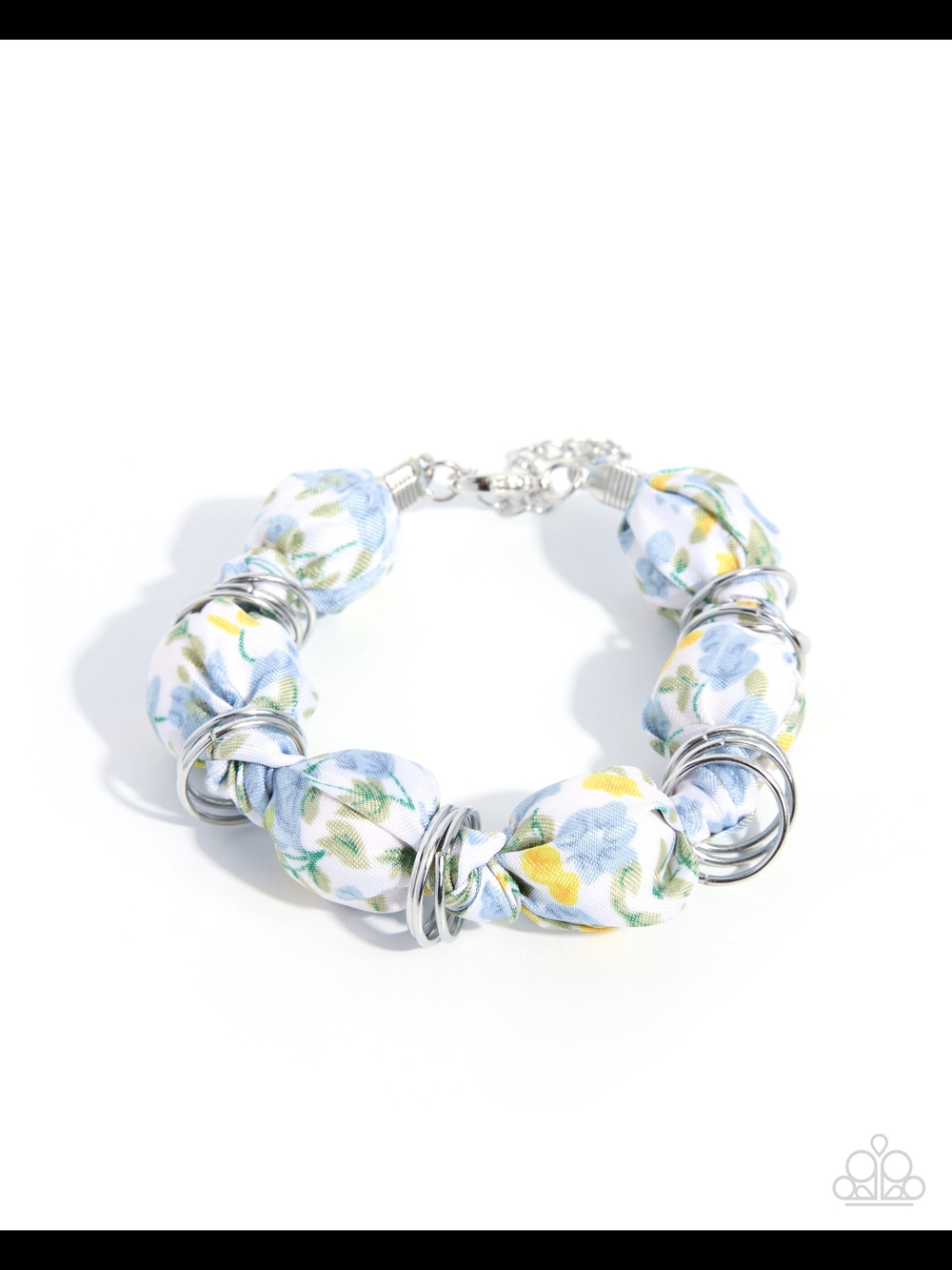 Springtime Series Paparazzi Blue Green Floral Knot Bracelet with Silver Rings